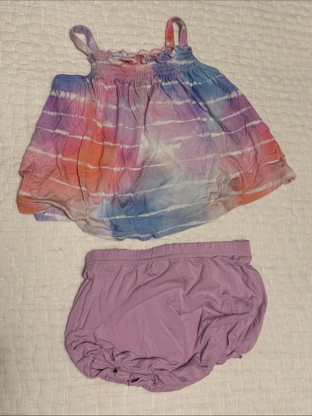 Little Sleepies Pastel Tie-Dye Dreams Tank Smocked Top with Shorty Bloomer Set